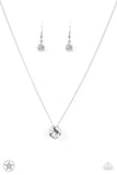 BLOCKBUSTER A single rhinestone sparkles brilliantly at the bottom of a dainty silver chain, creating a stunning solitaire design. Features an adjustable clasp closure. Sold as one individual necklace. Includes one pair of matching earrings.  P2DA-WTSV-007XX