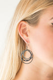 Encrusted in sections of smoky and multicolored rhinestones, mismatched gunmetal hoops layer into an elegantly entangled lure. Earring attaches to a standard fishhook fitting. Sold as one pair of earrings.  P5RE-MTXX-054XX