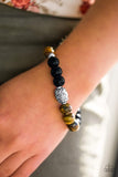 Infused with ornate silver accents, polished black beads and earthy tiger's eye stones are threaded along a stretchy elastic band for a seasonal look. Sold as one individual bracelet. P9SE-URBN-316XX