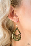 Brushed in an antiqued finish, edgy geometric patterns climb a glistening brass teardrop for a trendy tribal look. Earring attaches to a standard fishhook fitting. Sold as one pair of earrings. P5TR-BRXX-083XX