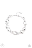 2020 May Fashion Fix - Fiercely 5th Avenue Pairs of stacked white rhinestone frames alternate with solitaire white rhinestones crowned in dainty white rhinestones along the wrist, creating a glamorous look. Features an adjustable clasp closure. Sold as one individual bracelet. P9RE-WTXX-371TH