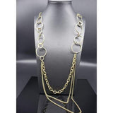 Smooth and shimmery textured hoops give way to layers of mismatched brass chains for a classic look. Features an adjustable clasp closure. Sold as one individual necklace. Includes one pair of matching earrings.  P2IN-BSXX-179XX