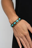 A refreshing collection of oval turquoise stones are studded across the airy center of a layered brass cuff for a rustic flair. Sold as one individual bracelet. P9SE-BRXX-061XX