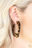 2019 April Life Of The Party Exclusive Featuring a cheetah-like print, a glassy frame folds into an angular hoop for a retro style. Acrylic Like Square Hoop Earrings. Earring attaches to a standard post fitting. Hoop measures 2 1/2" inches. Sold as one pair of hoop earrings.  P5HO-BNXX-004XX