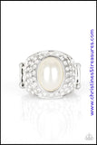 2019 August Life Of The Party Exclusive  A pearly white bead is pressed into the center of a bold silver band radiating with countless white rhinestones, creating a dramatic statement piece atop the finger. Features a stretchy band for a flexible fit. Sold as one individual ring.  P4RE-WTXX-330XX