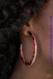 Featuring a tortoise-shell like pattern, a brown acrylic frame curls around the ear for a retro flair. Earring attaches to a standard post fitting. Hoop measures 2 1/2" in diameter. Sold as one pair of hoop earrings. P5HO-BNXX-020XX