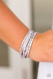 Rows of glassy gem beading join classic white rhinestones along a strip of purple suede for a sassy palette. The elongated design allows for a trendy double wrap around the wrist. Features an adjustable snap closure. Sold as one individual bracelet.   P9DI-URPR-012XX