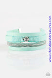 Green leather strands layer across the wrist. Infused with silver chain and white rhinestone accents, green cording knots around a leather strand, securing a solitaire white rhinestone in place for a whimsical finish. Features an adjustable clasp closure. Sold as one individual bracelet.  P9DI-URGR-034XX