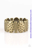 Delicately hammered in antiqued detail, round and rectangular shaped frames are threaded along stretchy bands, creating a bold tribal look around the wrist. Sold as one individual bracelet.  P9TR-BRXX-061XX