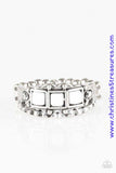 Featuring a square cut, white beads are pressed into a dainty silver band radiating with tribal inspired textures. Features a dainty stretchy band for a flexible fit. P4DA-WTXX-031XX