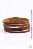 A brown leather band is spliced into various strands and wrapped around the wrist for a seasonal look. Features an adjustable snap closure. Sold as one individual bracelet.  P9UR-BNXX-312XX