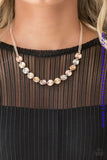 Delicately etched in linear textures, glistening silver, rose gold and gold discs link below the collar for a casual look. Features an adjustable clasp closure. Sold as one individual necklace. Includes one pair of matching earrings.  P2BA-GDRS-020XX