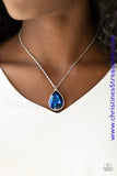 Featuring a sleek silver frame, a dramatic teardrop gem swings below the collar for a glamorous look. Features an adjustable clasp closure. Sold as one individual necklace. Includes one pair of matching earrings.  P2RE-BLXX-272XX