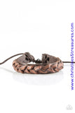 Distressed leather laces braid across the front of a brown leather band for a rugged look. Features an adjustable sliding knot closure. Sold as one individual bracelet.  P9UR-BNXX-217XX