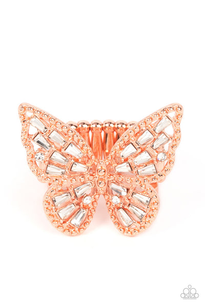 Bright-Eyed Butterfly - Copper Ring - Paparazzi