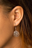 Glistening floral filigree blooms across a circular copper frame for a whimsical seasonal look. Earring attaches to a standard fishhook fitting. Sold as one pair of earrings.   P5WH-CPXX-081XX