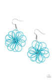 Brushed in a refreshing blue finish, intricate wires are shaped as petals and knotted in the center to create a small delicate silhouette of a daisy. Earring attaches to a standard fishhook fitting. Sold as one pair of earrings.  P5WH-BLXX-162XX