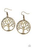 Brushed in an antiqued shimmer, a lifelike tree branches out across a brass hoop for a seasonal look. Earring attaches to a standard fishhook fitting. Sold as one pair of earrings.  P5SE-BRXX-049XX