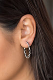 Featuring smooth and serrated textures, glistening silver ribbons twist into a shimmery silver hoop for a tribal inspired look. Earring attaches to a standard post fitting. Hoop measures 1" in diameter. Sold as one pair of hoop earrings.   P5HO-SVXX-120XX