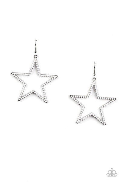 Dotted in dainty white beads, an airy star frame swings from the ear for a patriotic style. Earring attaches to a standard fishhook fitting. Sold as one pair of earrings.  P5WH-WTXX-206XX