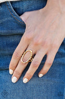 2018 November Fashion Fix - Simply Santa Fe Delicately hammered in shimmery detail, a warped gold oval sits atop an airy gold band for an artisanal look. Features a stretchy band for a flexible fit. Sold as one individual ring.  P4BA-GDXX-023HK