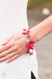 2020 February Fashion Fix - Glimpses Of Malibu Infused with an array of pink beads, a collection of antiqued silver shell and butterfly charms trickle along the wrist, creating a whimsical fringe. Features an adjustable clasp closure. Sold as one individual bracelet. P9WH-PKXX-228RX