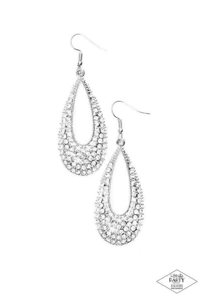 As if dipped in glitter, an airy teardrop lure is encrusted in row after row of glittery white rhinestones for a dramatic look. Earring attaches to a standard fishhook fitting. Sold as one pair of earrings. This Fan Favorite is back in the spotlight at the request of our 2019 Life of the Party member with Black Diamond Access, Natalie H. P5RE-WTXX-284XX