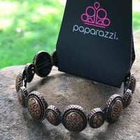 2018 June FF Exclusive Copper Stretchy Bracelet Stamped in indigenous inspired patterns, antiqued copper frames are threaded along elastic stretchy bands and link around the wrist for a seasonal look. Sold as one individual bracelet. P9TR-CPXX-068XZ