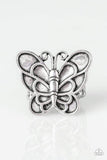 Brushed in an antiqued finish, a dramatic silver butterfly blooms across the finger for a whimsical look. Features a stretchy band for a flexible fit. P4WH-SVXX-114XX