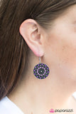 Playful dark and light purple beads are sprinkled along a circular frame, creating a colorful daisy pattern. Earring attaches to a standard fishhook fitting. Sold as one pair of earrings.  P5WH-PRMT-100XX