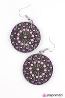 Playful dark and light purple beads are sprinkled along a circular frame, creating a colorful daisy pattern. Earring attaches to a standard fishhook fitting. Sold as one pair of earrings.  P5WH-PRMT-100XX