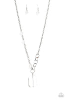 2020 January Life Of The Party Exclusive  A trio of glassy white crystal-like beads asymmetrically trickle along a mismatched silver chain. Featuring a regal emerald-cut, an over sized white gem swings from the bottom of the silver chain for a glamorous finish. Features an adjustable clasp closure. Sold as one individual necklace. Includes one pair of matching earrings.  P2SE-WTXX-187XX