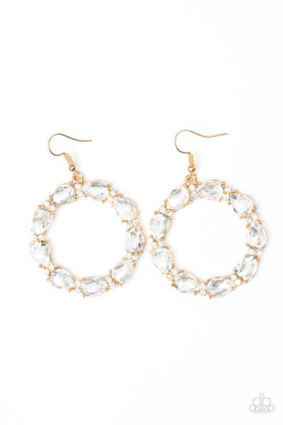 Ring Around The Rhinestones - Gold Earrings ~ Paparazzi Life Of Party