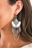 2020 June Fashion Fix - Simply Santa Fe A fringe of antiqued silver feathers and shimmery silver chains swings from the bottom of a fanning silver frame dotted with a smooth turquoise stone for an earthy finish. Earring attaches to a standard fishhook fitting. Sold as one pair of earrings.  P5SE-BLXX-220TW