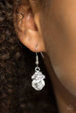 Encrusted in glittery white rhinestones, shimmery silver frames stack atop a faceted white gem for a dramatic look. Earring attaches to a standard fishhook fitting. Sold as one pair of earrings.  P5RE-WTXX-275XX