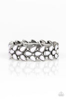 Faceted gray teardrop beads and shimmery silver studs coalesce into ornate frames. The whimsical frames are threaded along stretchy bands around the wrist for a seasonal look. Sold as one individual bracelet.  P9WH-SVXX-176XX