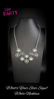 2020 April Life Of The Party Exclusive A collection of opalescent white gems dot the centers of studded silver frames that connect into a starry centerpiece below the collar. Features an adjustable clasp closure. Sold as one individual necklace. Includes one pair of matching earrings.  P2ST-WTXX-062XX