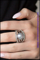 Radiating with glassy white rhinestones, row after row of glittering silver bars arc across the finger. A pearly silver bead is pressed into the center of the layered bands, adding a dramatically refined finish to the piece. Features a stretchy band for a flexible fit. Sold as one individual ring. P4RE-SVXX-134XX