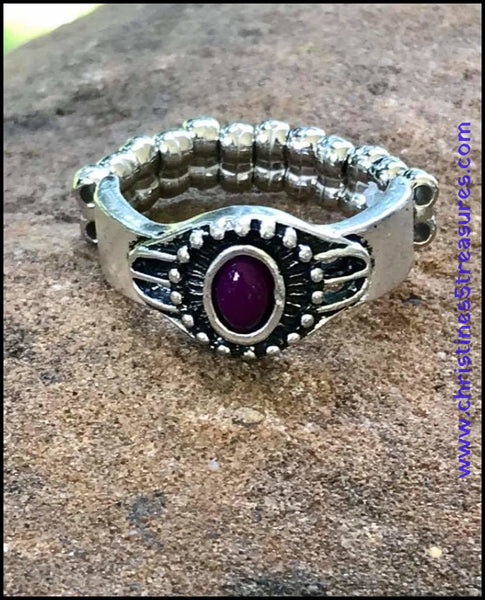 2018 September Exclusive - Purple ring A purple bead adorns an antiqued frame. Dotted silver filigree spins around the colorful center, adding an artisan finish to the seasonal palette. Sold as one individual ring.
