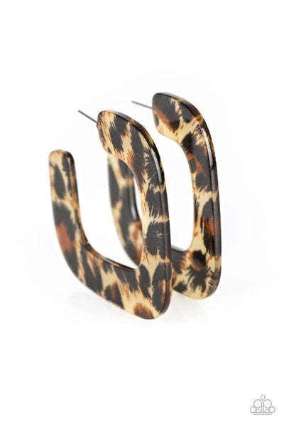 Cheetah Incognita - Brown Hoop Earrings ~ Paparazzi Life Of The Party