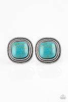 Chiseled into a tranquil square, a refreshing turquoise stone is pressed into a studded silver frame for a seasonal look. Earring attaches to a standard post fitting. Sold as one pair of post earrings.  P5PO-BLXX-069XX