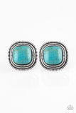 Chiseled into a tranquil square, a refreshing turquoise stone is pressed into a studded silver frame for a seasonal look. Earring attaches to a standard post fitting. Sold as one pair of post earrings.  P5PO-BLXX-069XX