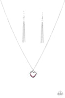 A glistening ribbon of silver curls into a romantic heart-shaped pendant below the collar. Glittery pink rhinestones dust the inside of the whimsical frame, adding refined shimmer to the timeless palette. Features an adjustable clasp closure. Sold as one individual necklace. Includes one pair of matching earrings.  P2DA-PKXX-095XX