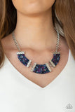 Swirling with color, a trio of purple acrylic frames are nestled inside checker textured silver fittings as they link below the collar for a seasonal flair. Features an adjustable clasp closure. Sold as one individual necklace. Includes one pair of matching earrings.  P2SE-PRXX-197XX