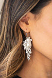 2020 Empower Me Pink Exclusive Bubbly white pearls dot a glistening silver frame interwoven with ribbons of glittery white rhinestones, creating an elegant lure. Earring attaches to a standard fishhook fitting. Sold as one pair of earrings.  P5RE-WTXX-446XX