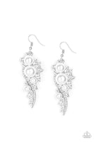 2020 Empower Me Pink Exclusive Bubbly white pearls dot a glistening silver frame interwoven with ribbons of glittery white rhinestones, creating an elegant lure. Earring attaches to a standard fishhook fitting. Sold as one pair of earrings.  P5RE-WTXX-446XX