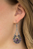 Dotted in dainty silver studs and faceted purple beads, silver marquise-shaped frames flare from a purple beaded center. The ornate frame swings from the bottom of two silver chains, creating a seasonal lure. Earring attaches to a standard fishhook fitting. Sold as one pair of earrings. P5WH-PRXX-141XX