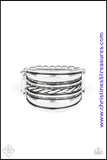 2020 June Fashion Fix - Simply Santa Fe Mismatched silver bands layer across the finger, coalescing into an edgy stacked look. The center most band features a twisted ropy texture, adding handcrafted texture to the piece. Features a stretchy band for a flexible fit. Sold as one individual ring.  P4BA-SVXX-040TW