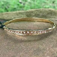 2020 March Fashion Fix Exclusive Gradually increasing in size at the center, two sections of peach rhinestones are encrusted along a dainty gold bangle rippling with wavy textures for a timeless twist. Sold as one individual bracelet.  P9RE-GDXX-183XX