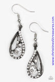Varying in size, white rhinestones are haphazardly sprinkled along a glistening silver teardrop, creating a showy lure. Earring attaches to a standard fishhook fitting. Sold as one pair of earrings. P5RE-WTXX-297XX